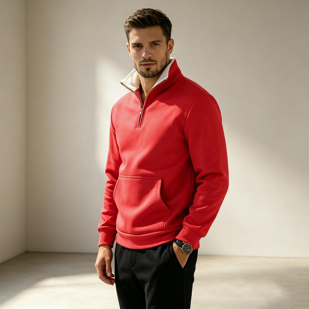 Men's Half Zip Sweatshirt Stand Collar Loose Fit Color Casual Pullover for Spring and Fall