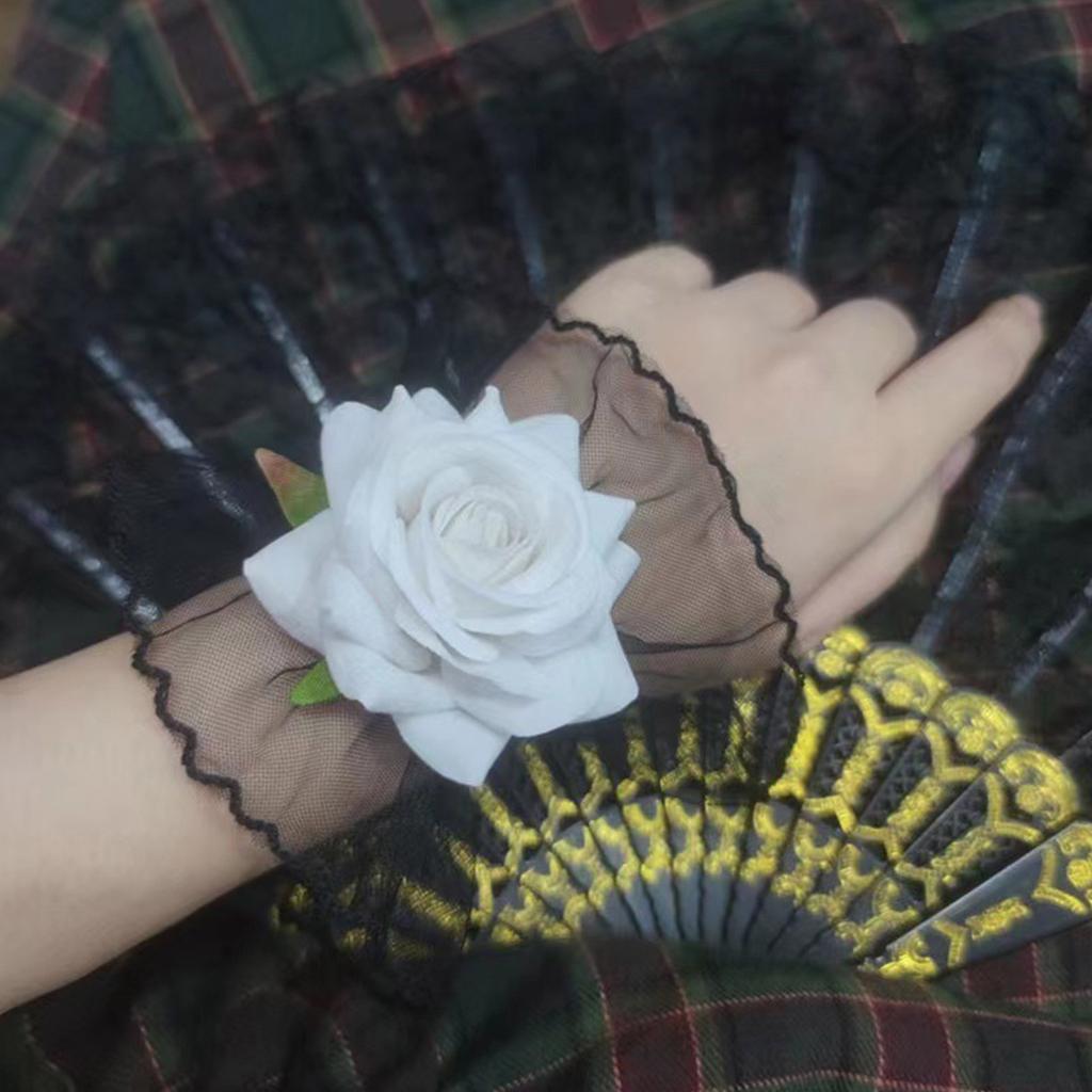 Women Gothic Lace Stretch Wrist Cuffs Bracelets For Wedding Party Y2K Bracelet Sleeve Wrist Cuffs Ruffled Lace