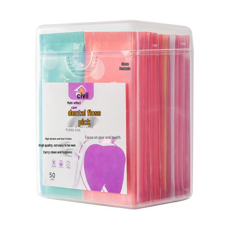 Box of 50 Colored Single-Use Dental Floss Picks, Individually Wrapped for Clean Interdental Spaces