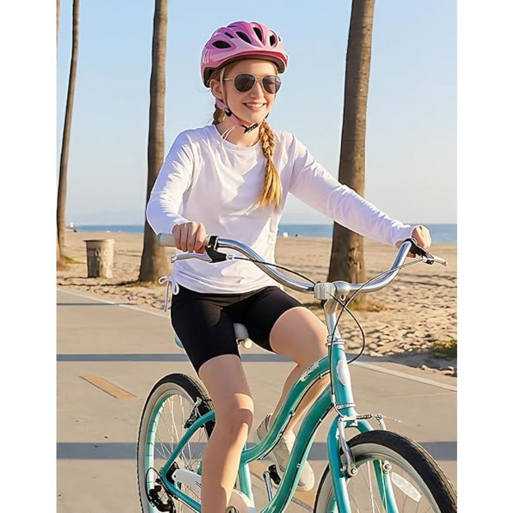 CHARMLEAKS Rash Guard for Girls Long Sleeve Swim Shirt UPF 50+ Sun Protection Teen Girls Swimsuit Athletic Shirts 7-16Y