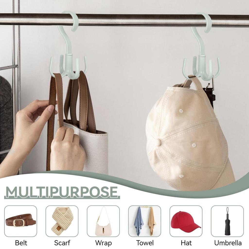 Rotating Closet Hanger with 4-Claw Hooks - Space-Saving Wall-Mounted Organizer for Ties, Handbags, Belts, Hats & Scarves