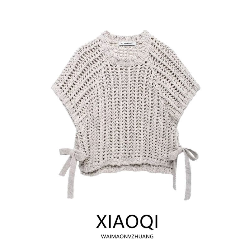 Fashion Style 2024 Fall and Winter New Women's Clothing Side Band Decoration Thick Needle round Neck Casual Short Sleeve Tops 2142116