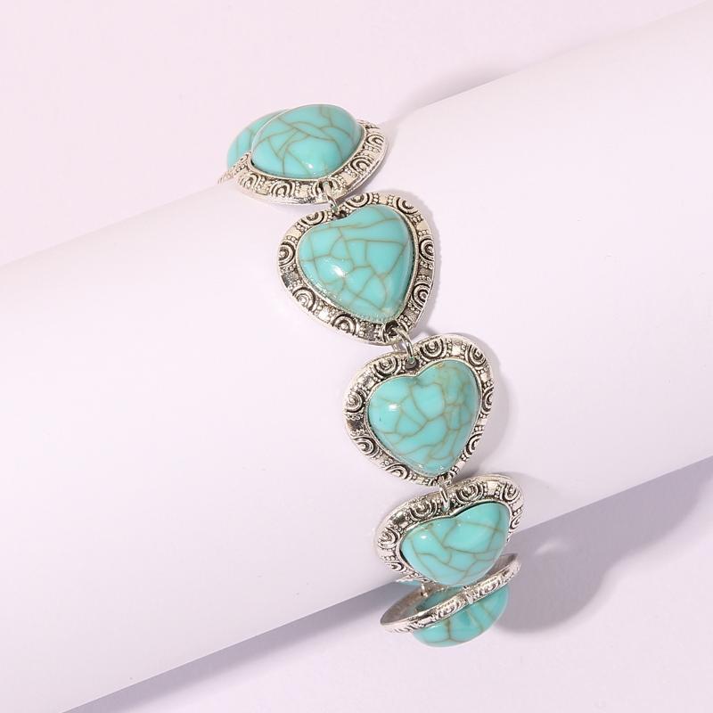 Vintage Heart Bracelet Unique Ethnic Style Turquoise Hand Jewelry Retro Love Charm Bracelet For Women
