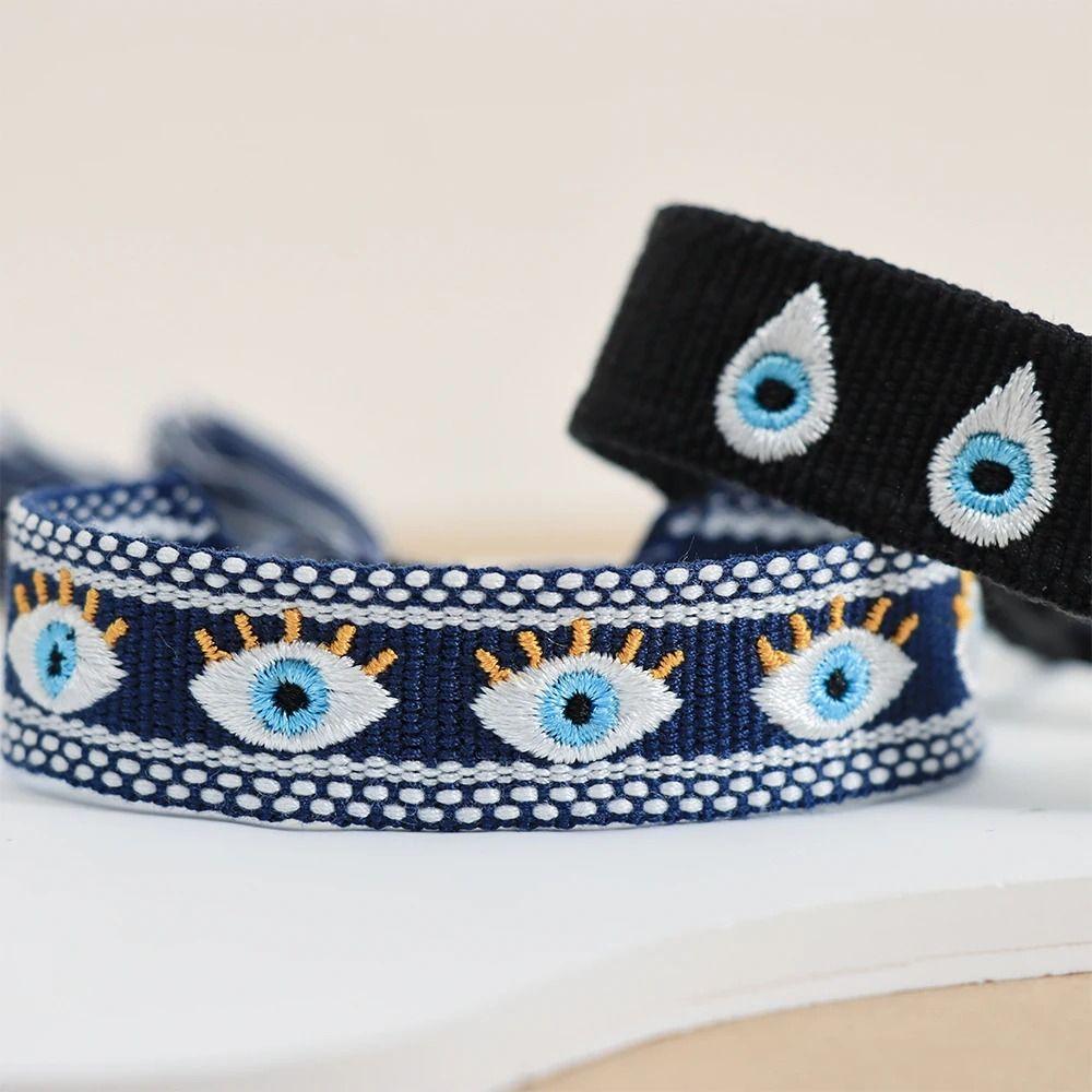 Embroidered Woven Charm Bracelets Adjustable Rope Blue Eyes Bracelet  Fabric Bracelets