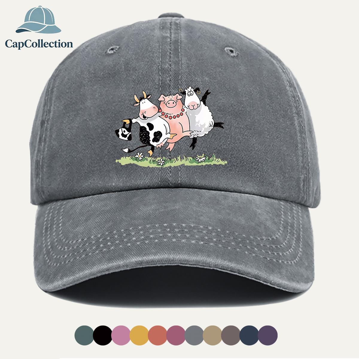 pc Cartoon Animal Combination Print Baseball Cap Cow Pig Sheep Fun Pattern Sun Hat Fashionable Cute Aesthetic Unisex Cap Adj 1pc