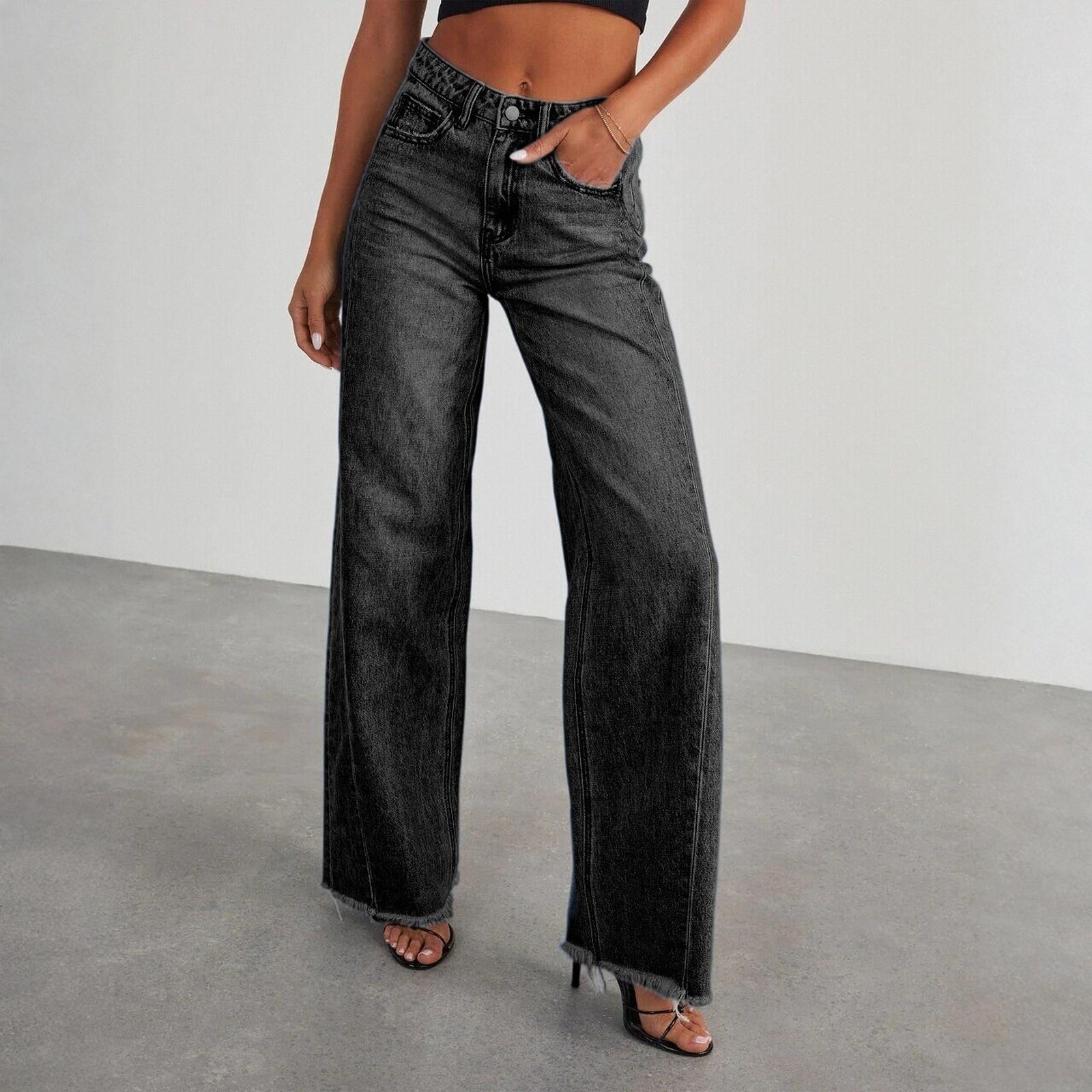 

Women Baggy Mid Waist Jeans Wide Leg Loose Denim Pants Straight Leg Cropped Barrel Jeans XL чёрный