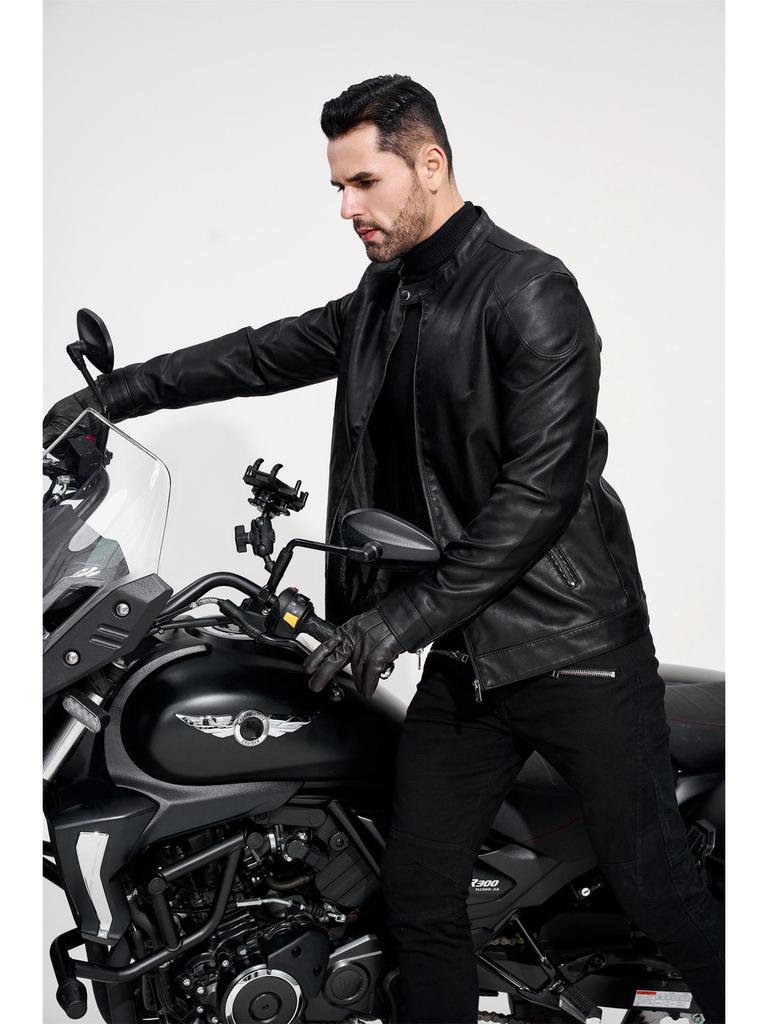Men's PU Leather Motorcycle Jacket, Casual Retro Stand Collar Outerwear
