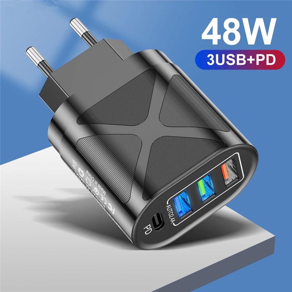 Multi-Port Charger with 3 USB + PD Fast Charging (US/EU/UK Standard)