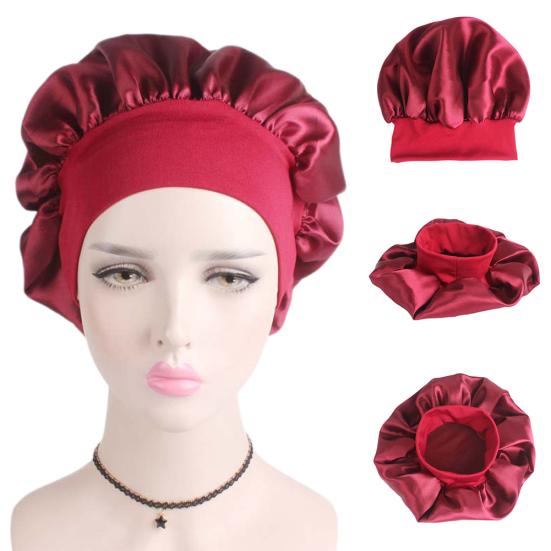 Hair Care Women Wide Band Elastic Satin Bonnet Cap Night Sleep Hat Head Wrap
