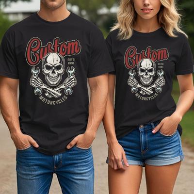 Custom Motorräder T-Shirt Unisex Totenkopf Schraubenschlüssel T-Shirt Biker Garage Mechaniker Top