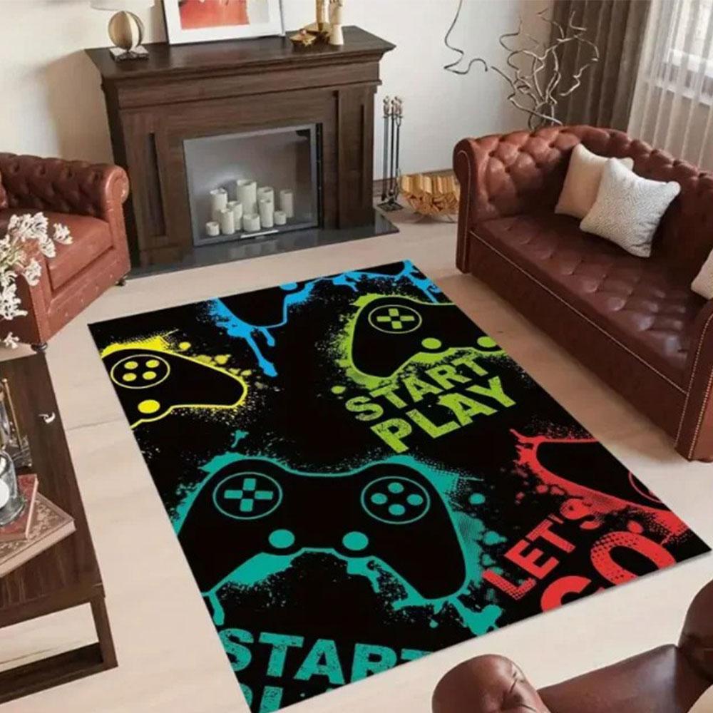 Flannel Floor Mat Player Carpet and Halloween Controller Game Room Pattern Floor Mat Gaming Player Atmosphere and Non Slip Mats