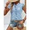 2026 New Summer Women's Vest Pullover Ruffle Trim Jacquard Short Sleeve Shirt