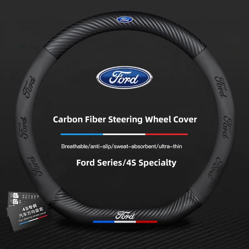 Carbon Fiber Leather Car Steering Wheel Cover For Ford ST Line Focus Mustang Fiesta Puma Ranger Kuga MK7 MAX F150 Mondeo Escape FE7