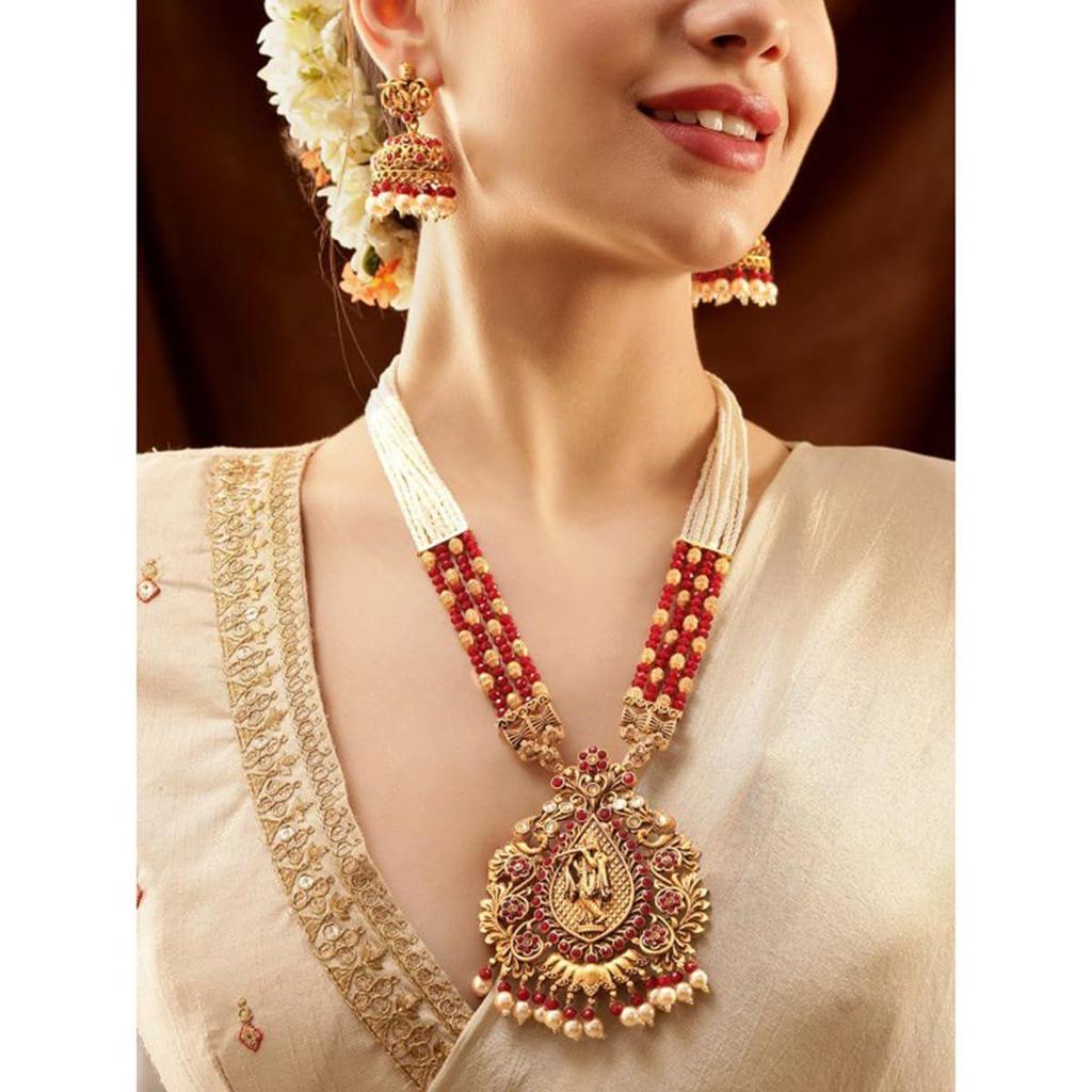 Kundan & Multi-Strand Pearl Bead Detailing-Peacock/Ganesh/Shiv-Parvati Motif Necklace Set