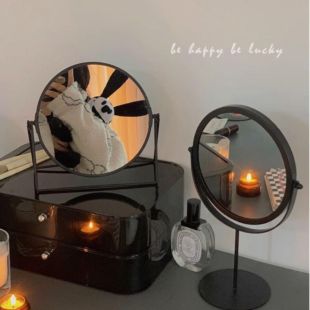 New 360 Degrees Rotate Makeup Mirror Metal with Stand Desktop Mirror Gold Black Round Dressing Mirror Bedroom