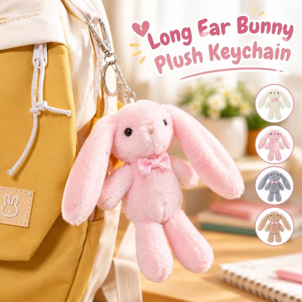 Bow Tie Lovely Plush Bunny Keychain Soft Fluffy Rabbit Stuffed Animal Gift Giving