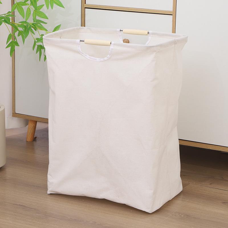 Foldable Cotton-Linen Laundry Hamper with Wooden Handle - Waterproof and Portable for Bedroom & Bathroom