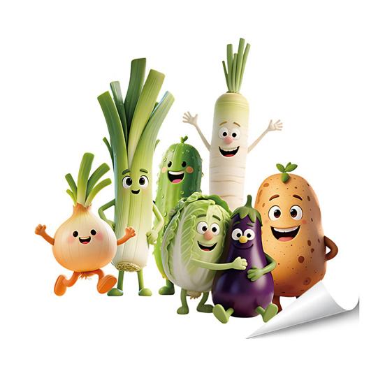 Cartoon Kitchen Food Wall Stickers DIY Vegetables Fruits Quotes Wall Decals Peel And Stick Refrigerator Door Stickers for Dining Room
