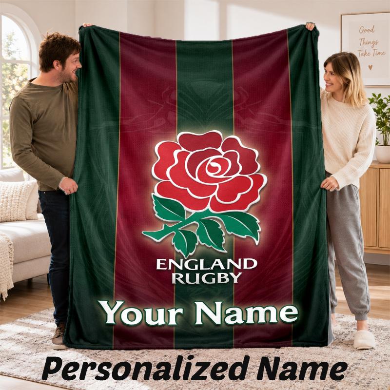 England Rugby Personalized Flannel Blanket Custom Name Text Soft Throw Blanket Home Decor