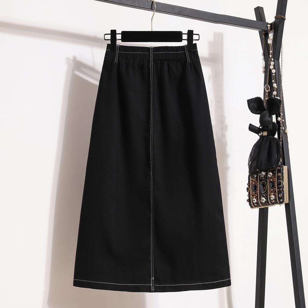 DIMANAF Nový letní styl Sukně nadměrných velikostí Jednobarevná Knoflíky Dámské Džínové A-line Vintage Základní Sukně 5XL Růžová
