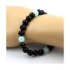 Stones and Minerals. Angelite Pearl Bracelet + Black Agate 8 Mm. Made In France.