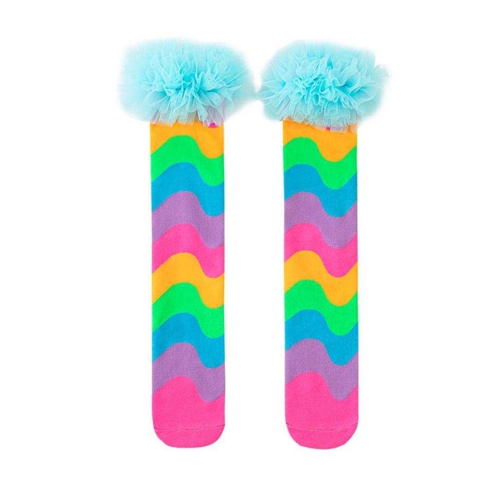 New Cartoon Knee Socks No Heel Rainbow Color Long Socks Breathable Ruffles Socks