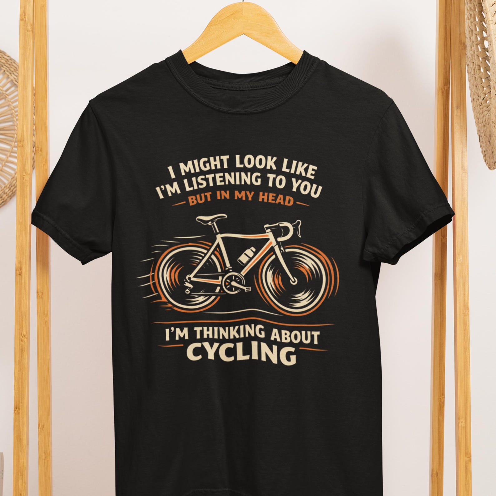Cycling T-Shirt, Thinking About Cycling Graphic Tee, Bike Lover Humor Shirt S