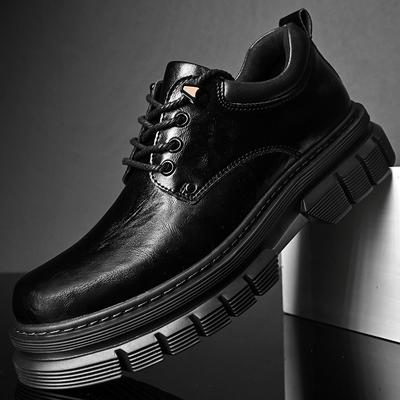 Fashion Genuine Leather Casual Men Shoes Lace Up Oxfords Leather Original Outdoor Work Office Spring Autumn Black Business Shoes Men