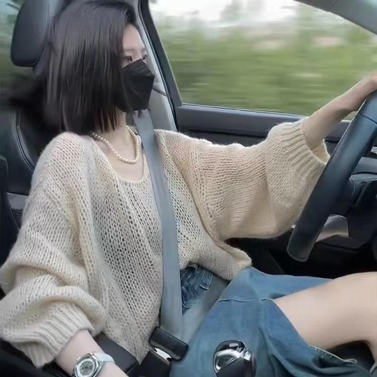 

Дизайнерский ленивый мягкий восковой свободный пуловер свитер женский весенне-осенний новый толстой вязки с длинным рукавом топ вязаный свитер One Size F