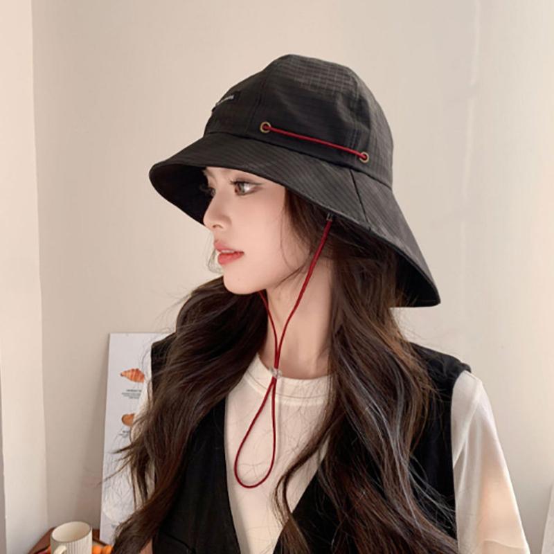 Fashion Drawstring Fisherman Hat Foldable Sun Protection Quick-Drying Travel Sun Hat Wide Brim Hiking Hat