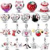 Heart Strawberry Color Charms Bead Lipstick High Heels Copper Red Dangle Fit Original Bangle Bracelet Diy Jewelry