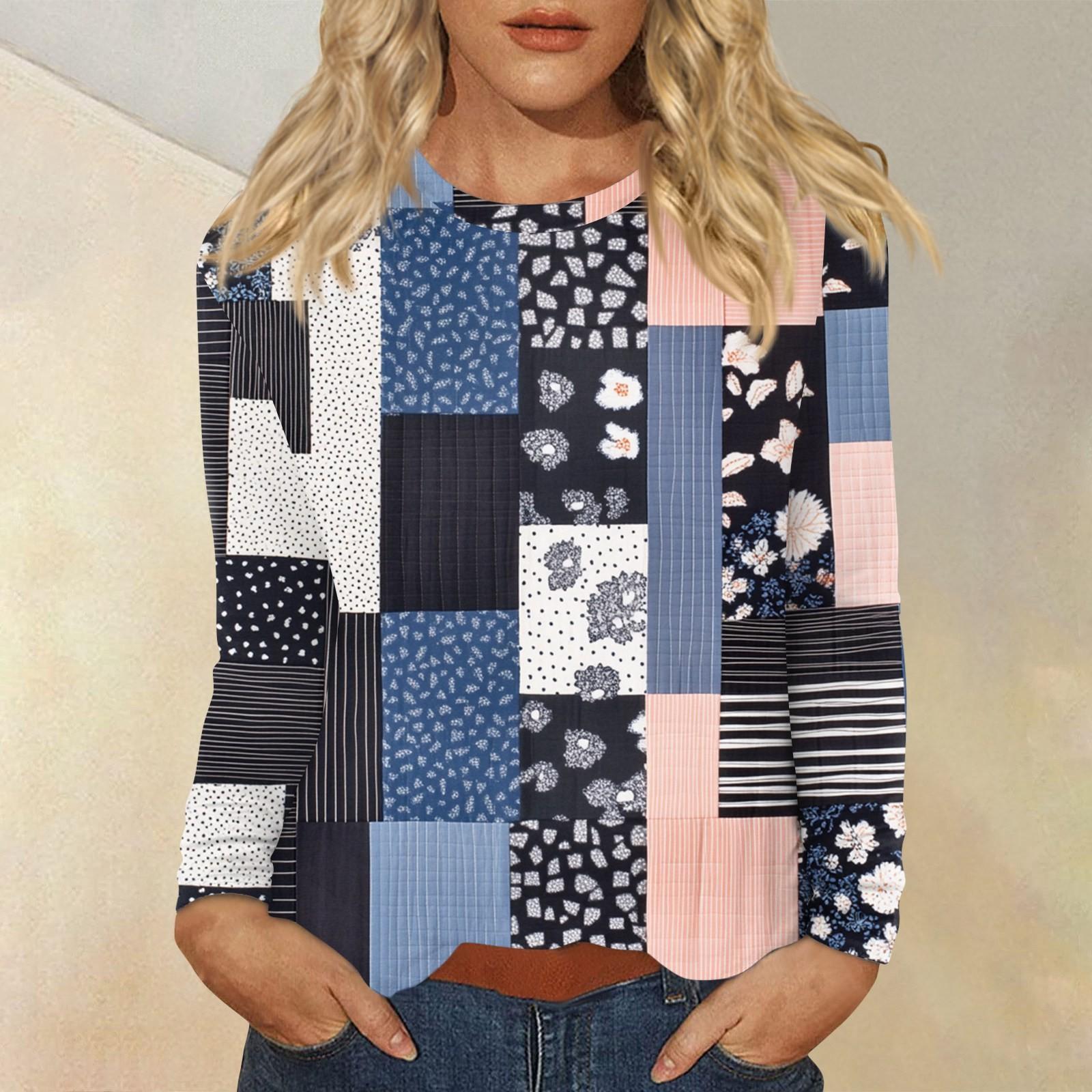 

Women s Daily Casual Long-sleeved Printed O-neck Top XL