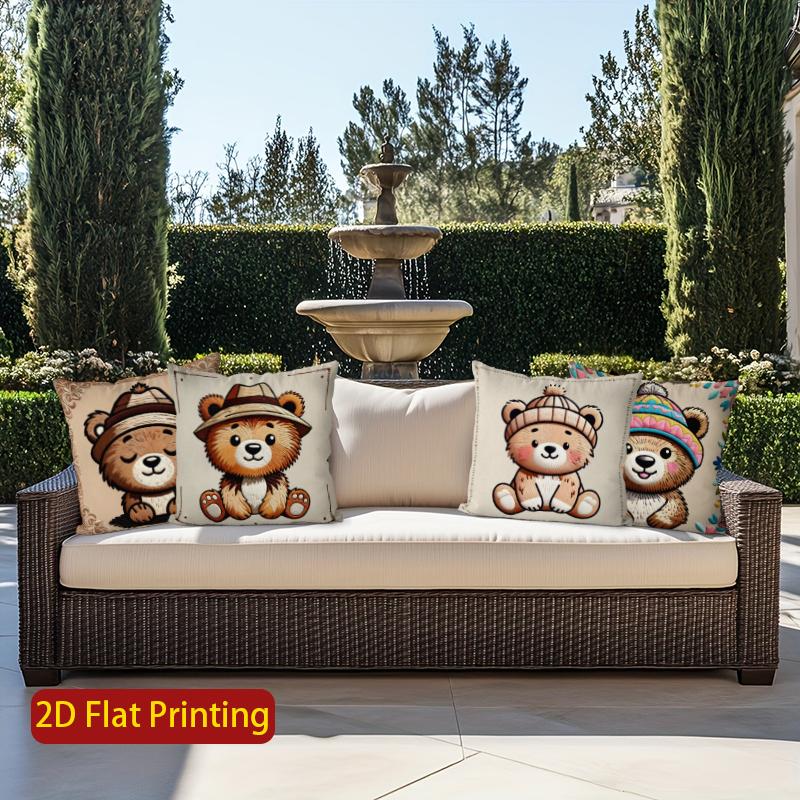 2D Süße Bären in Hüten Kissenbezüge für Zuhause Muster Kissenbezug Geeignet für Sofa Schlafzimmer Auto Kissenbezug