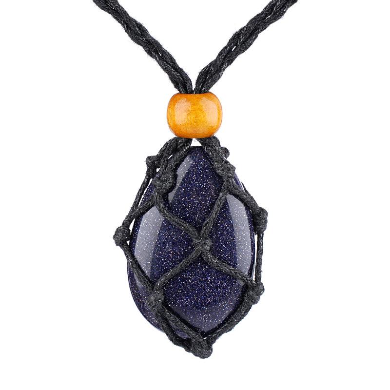 1pc Natural Stone Pendant String Bag Necklace Adjustable Braid Sweater Chain Necklace for Men and Women Jewelry