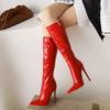 Point Toe Knee High Boots Zipper Autumn Winter Women's High Boots Patent Leather Long Thigh Dance Fetish Shoes Lady Large Size