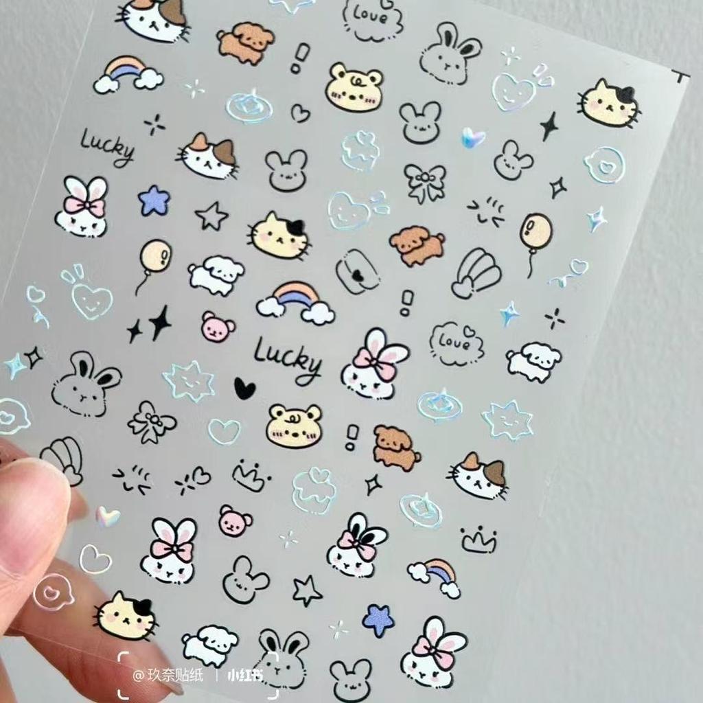 Cute Cartoon High-value Ins Flat Sticker Student Hand Account Desktop Decoration Pen Stick Sticker Set