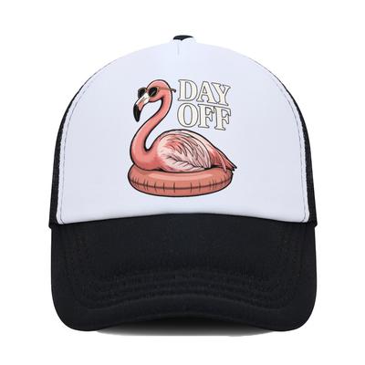 Flamingo Day Off Graphic Trucker Hat Mesh Baseball Cap Adjustable Unisex Casual Breathable