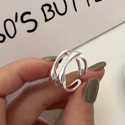 S925 Sterling Silver Double-Layer Solid Water Drop Ring Female Ins Style Special-Interest Design Simple Fashion Geometry Pattern Open Ring
