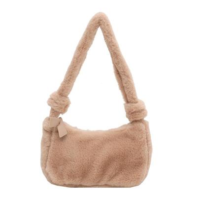 Fashion Solid Color Underarm Shoulder Bag Women Plush Soft Fluffy Fur Winter Hobo Bag