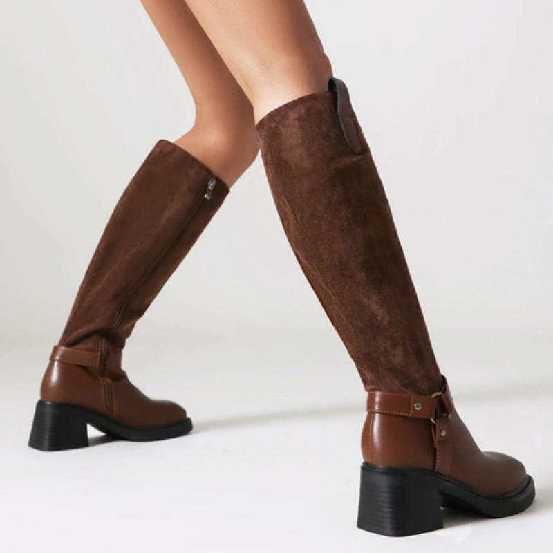 Vintage Knee High Boots Women 2024 Autumn Winter Warm Boot Female Black Low Heels Riding Boot Footwear Shoes Designer Buckle