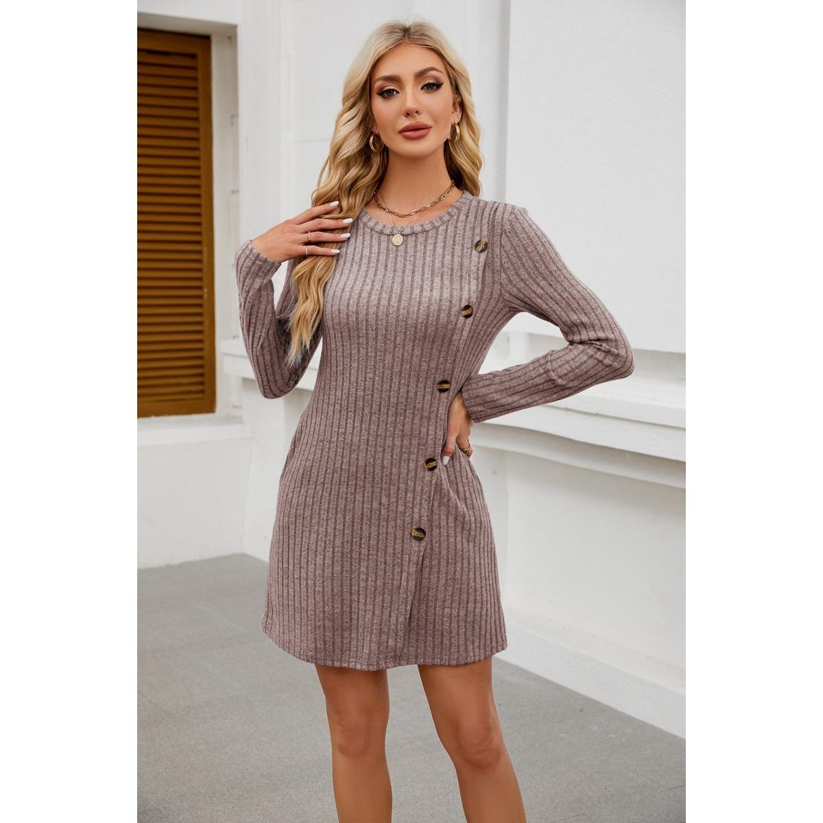 

Женское платье с круглым вырезом, боковыми карманами на пуговицах, длинными рукавами и завязками на талии XXL розовый