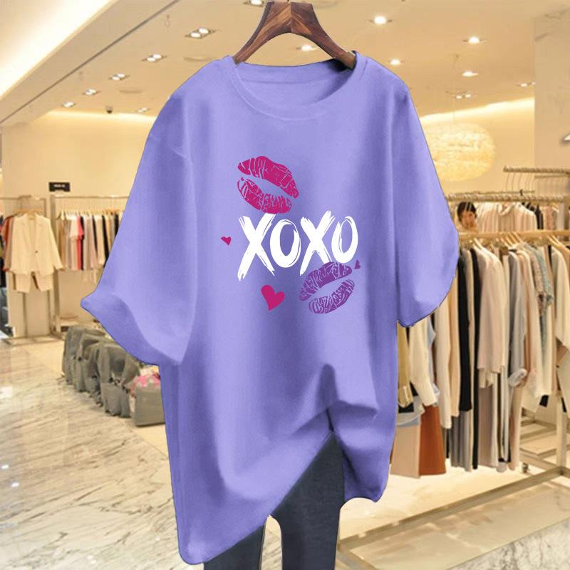 

Casual Print Crew Neck Short Sleeve Women s Alphabet Loose T-Shirt Women XXXL