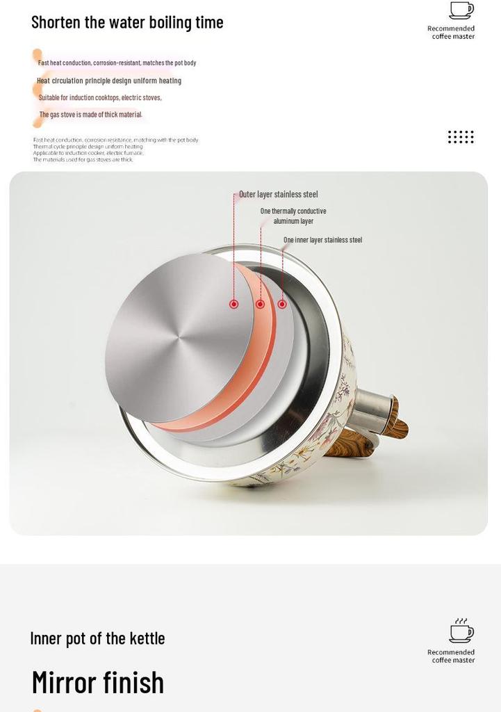 3L Pfeifkessel: Verdickter Edelstahl, Emaille-Finish, für Gas- und Induktionsherde