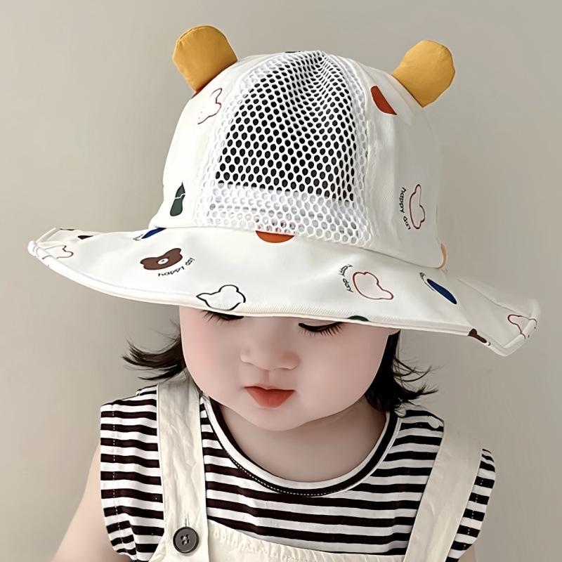 Baby Summer Thin Breathable Mesh Wide Brim Bucket Hat Cute Sun Protection Shade Cap For Boys And Girls Outdoor Travel