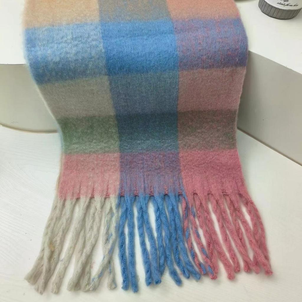 Winter Colorful Macaron Thickened Mohair Soft Waxy Fluffy Scarf Autumn and Winter Cold Protection Plush Shawl Scarf