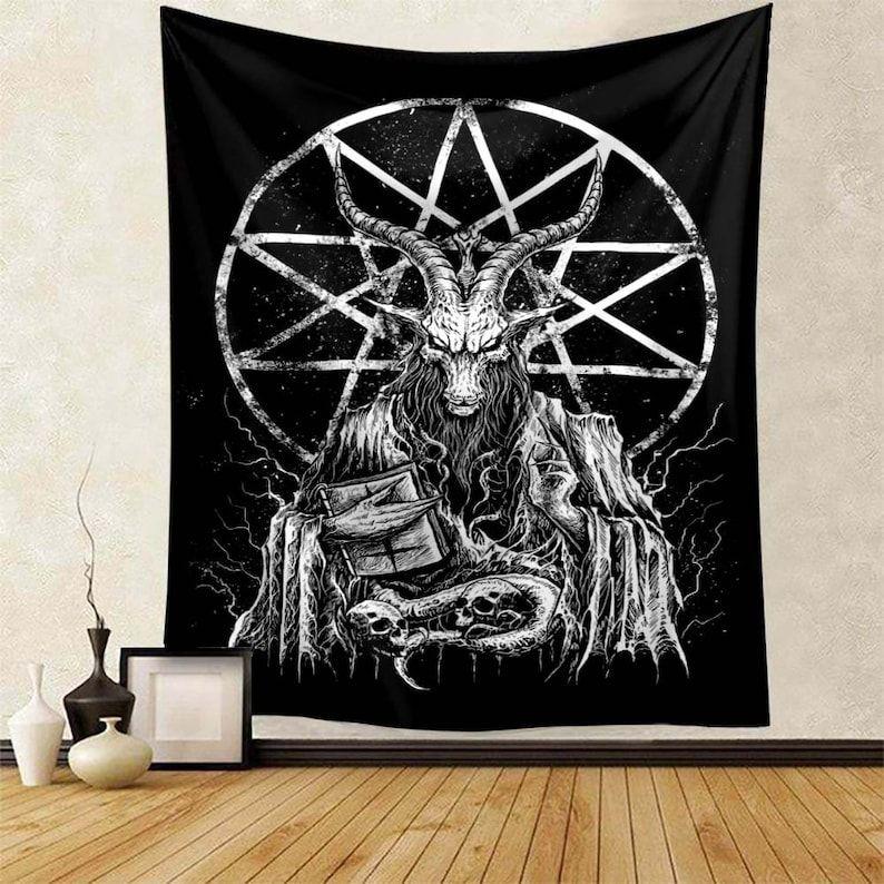 

Tapestry Goat s Head Baphomet Satanic Pentagram 75x100