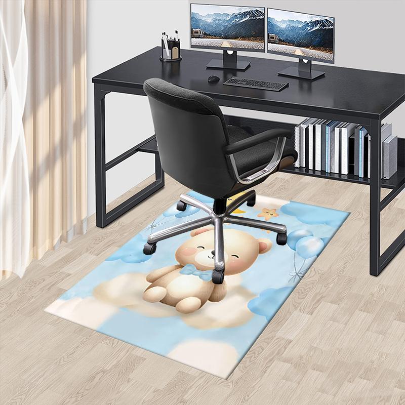 Adorable Teddy Bear Chair Mat Office Carpet with Cute Moon and Stars Design Home Decor, Gift Idea, Suitable for Bedroom, Living Room, Various Rooms