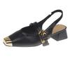Fashion Spring New Baotou Sandals Women's Fashion Metal Square Head Shallow Mouth Line with Soft Sole Non-slip Low Heel Shoes