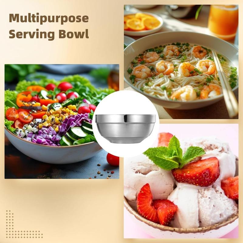 Stainless Steel Anti Scalding Bowls Double-layer Thickened Soup Rice Bowls Salad Ice Cream Dessert Bowl Kitchen Dining Tableware
