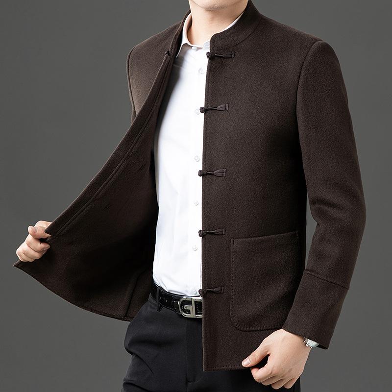 New High-end Men's Tops for Spring and Autumn, Business Casual Men's Clothing, Middle-aged Dad's Coat Stand-up Collar Tang Suit Men